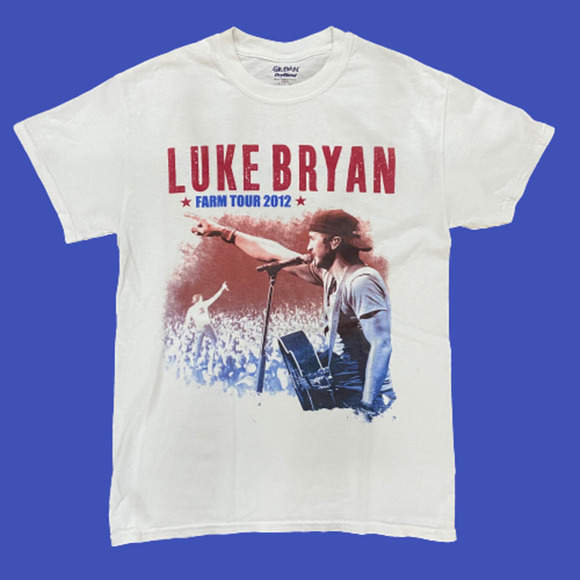 Luke Bryan Farm Tour 2012 Concert White Red Blue T-Shirt Men's Size Medium - Picture 1 of 6